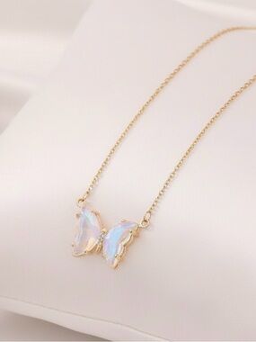NEW - Gold Butterfly Necklace – Colorful Statement Pendant- White